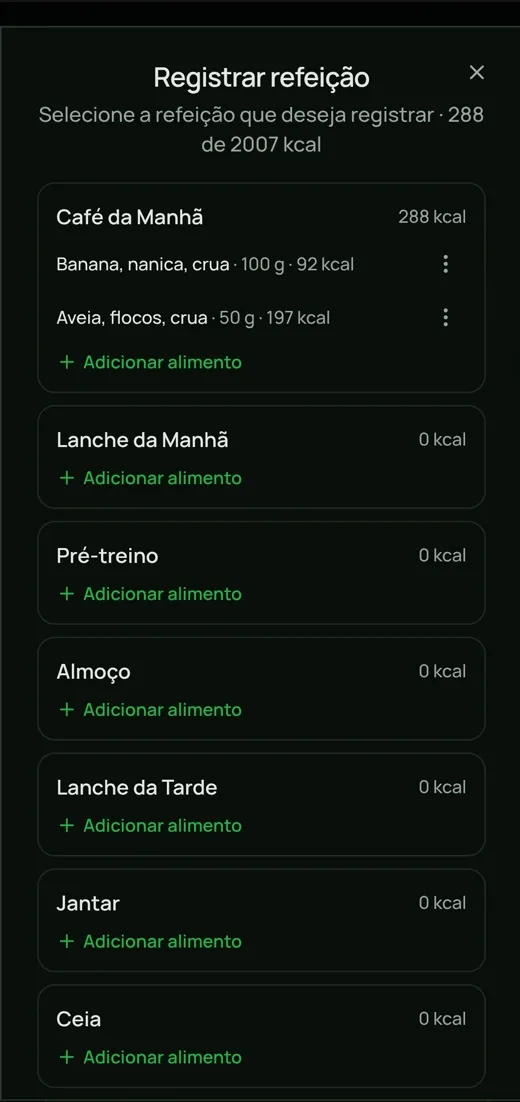 Tela de adicionar refeição