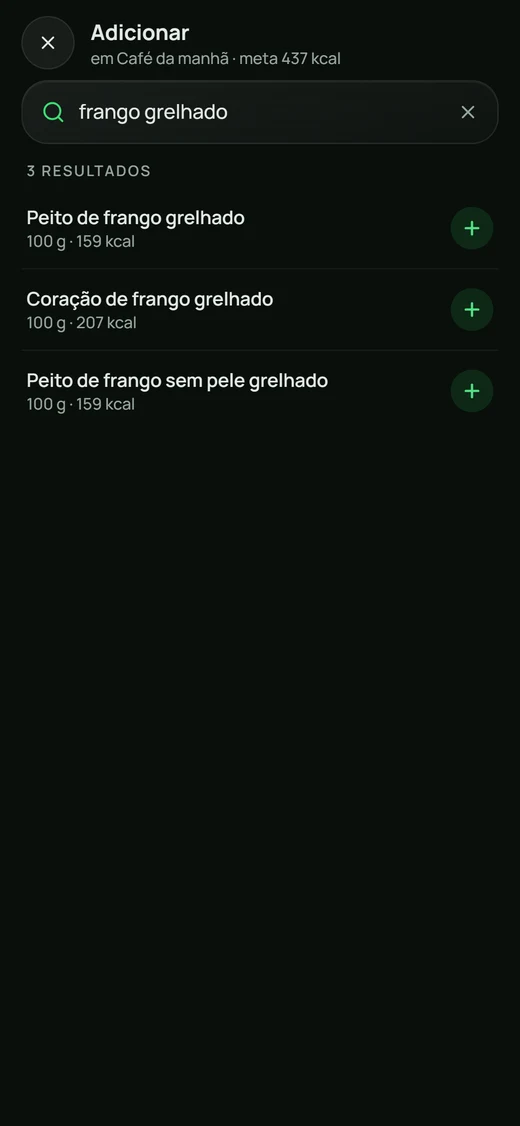 Busca de alimento na tabela nutricional do Iron Wolf App