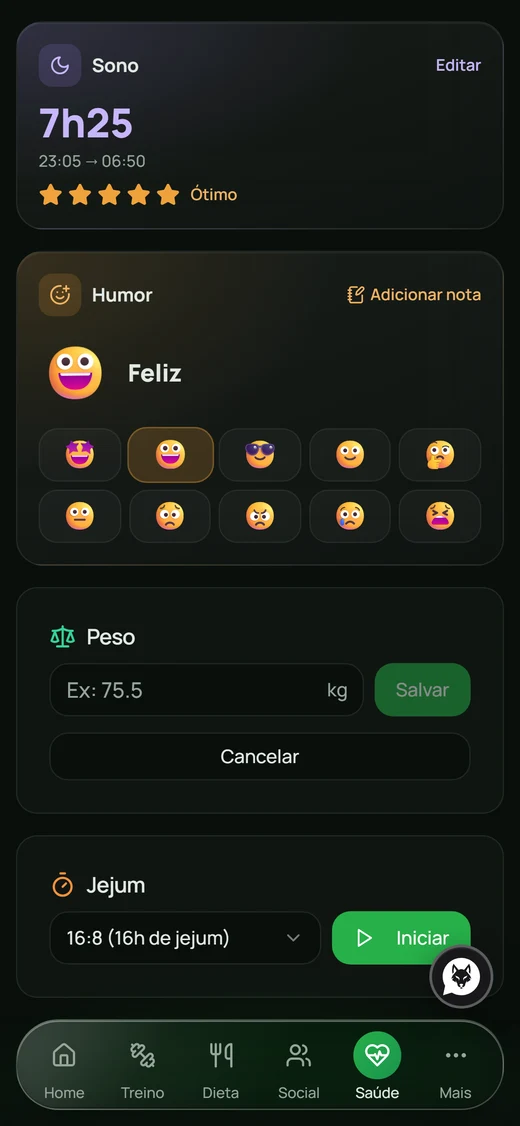 Registro de humor, peso e protocolo de jejum