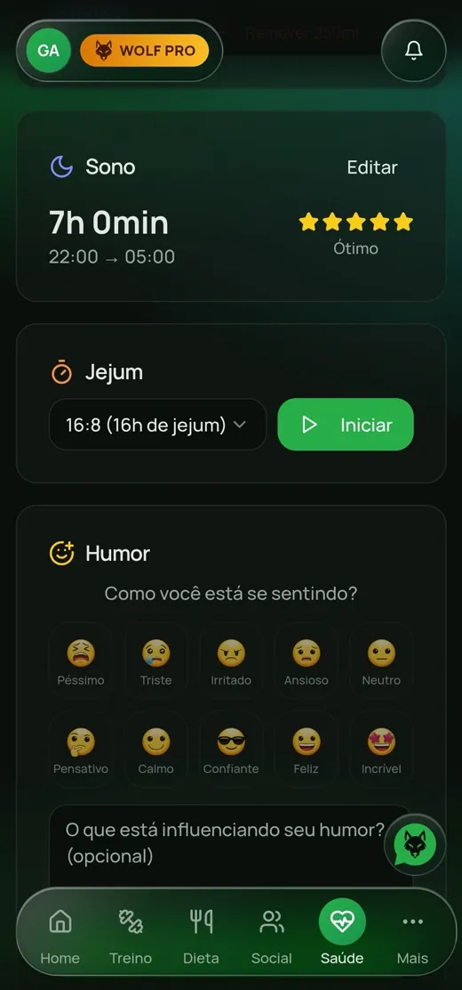 Registro de humor e jejum