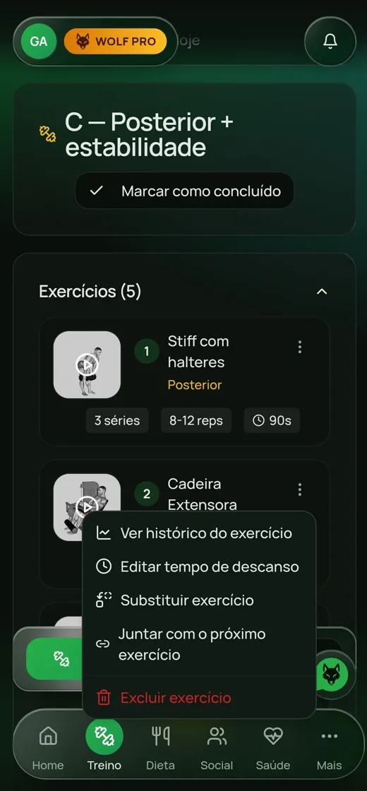 Lista de recursos do Iron Wolf App